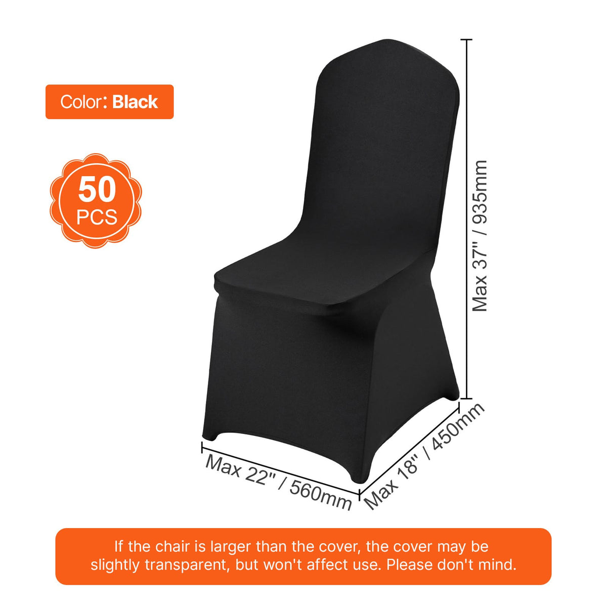 Stretch Spandex Chair Covers - 50 Pack Black, Universal Fitted Protection