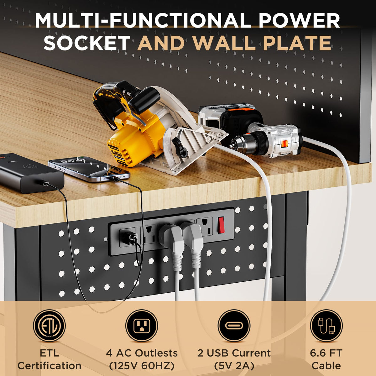 60" Heavy Duty Workbench with Storage - Black MDF Metal