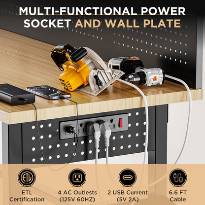 60" Heavy Duty Workbench with Storage - Black MDF Metal