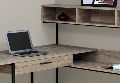 L-Shaped Corner Desk with Storage - Taupe MDF & Black Metal