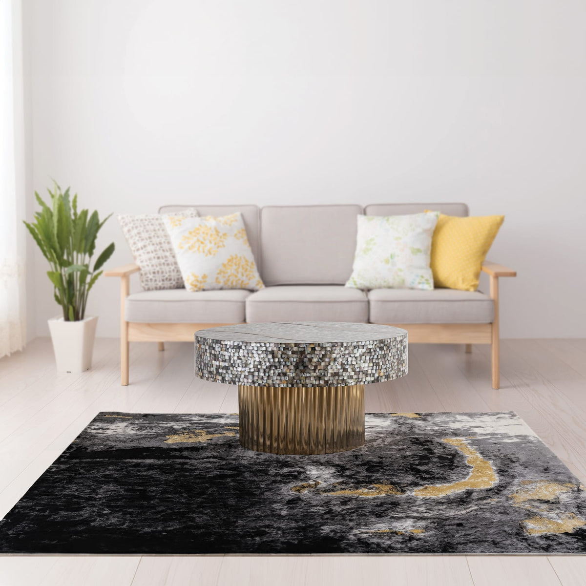 T 1207-32 Coffee Table - Antique Brass & Mother of Pearl