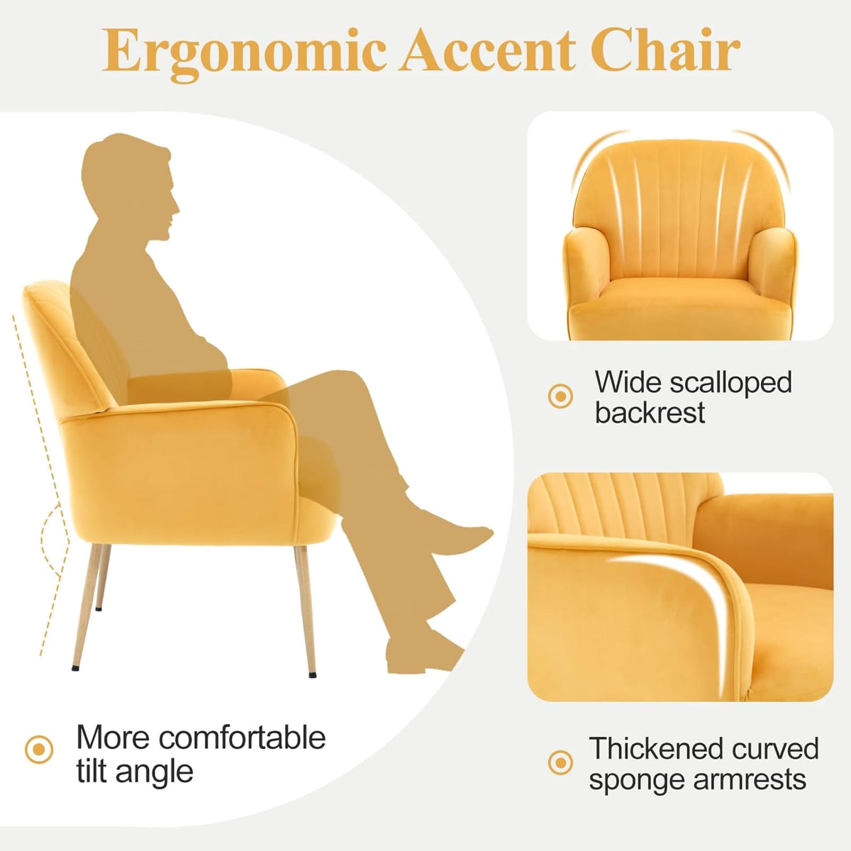 Yellow Velvet Accent Chair - Modern Bedroom Sofa