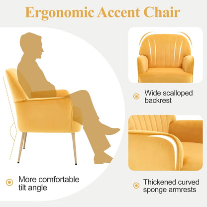 Yellow Velvet Accent Chair - Modern Bedroom Sofa