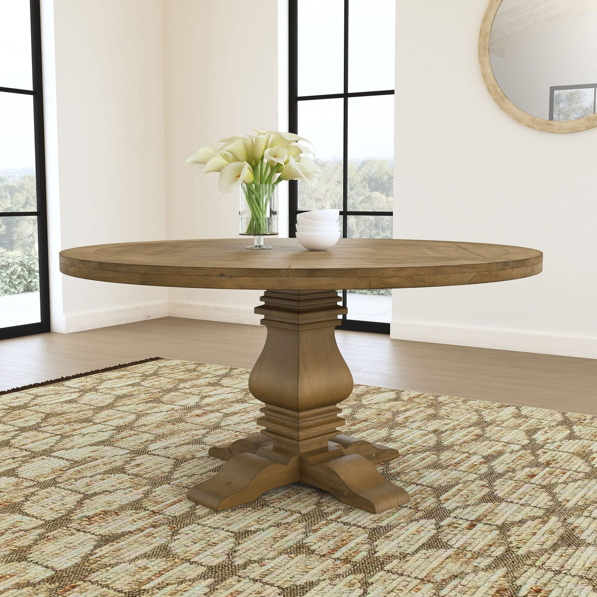 Rhea Rustic Honey Round Wood Dining Table - Seats 4