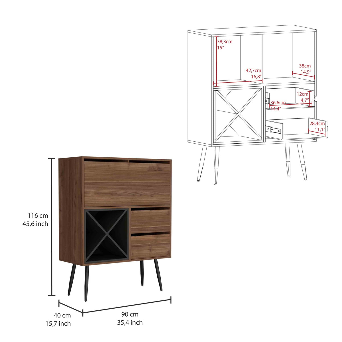 Mahogany Bar Cabinet - 35.4" Wide Storage for Living Room