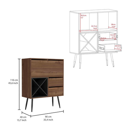Mahogany Bar Cabinet - 35.4" Wide Storage for Living Room