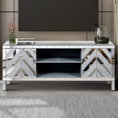 65 Inch TV Stand with Storage - Silver Antique Style