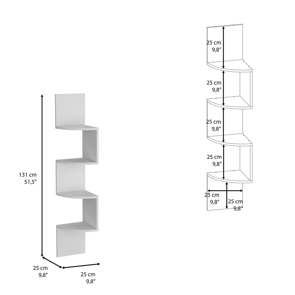 Roy Corner Floating Shelf - White, 4 Tier Display for Living Room