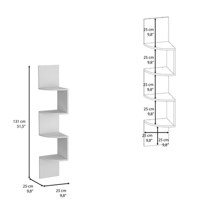 Roy Corner Floating Shelf - White, 4 Tier Display for Living Room