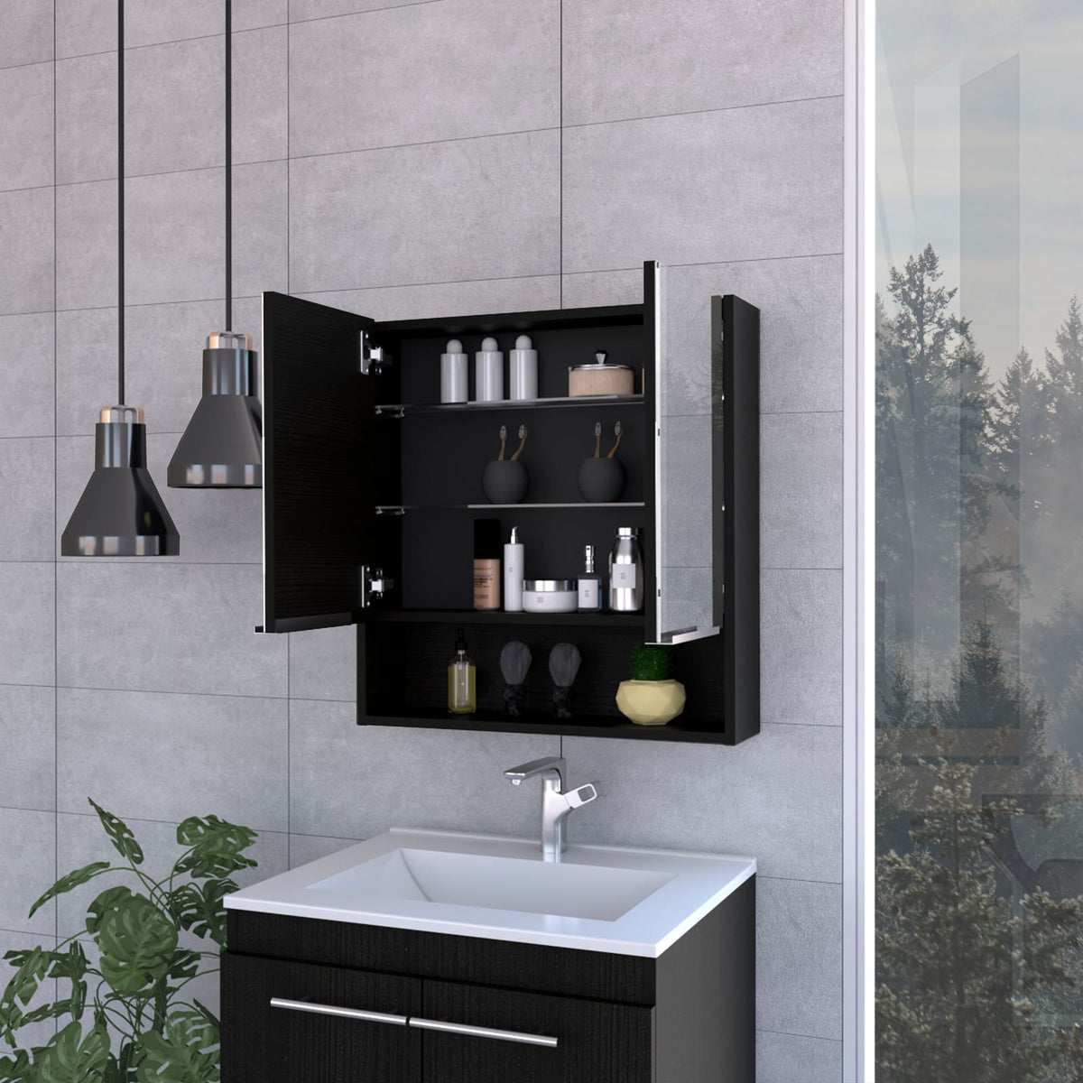 Black Medicine Cabinet with Mirror - 23.4" Storage for Bathroom