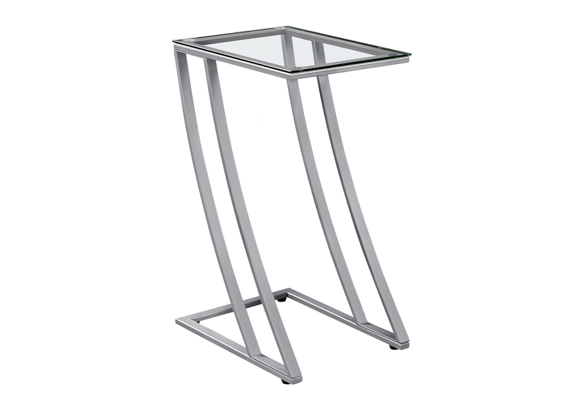 Silver Accent Table - C-Shaped Metal & Glass Snack Table