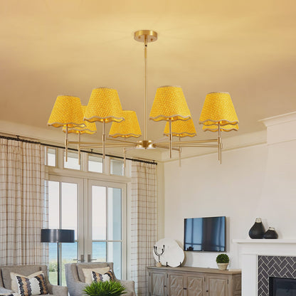 Gold Rattan Chandelier - 8 Lights Iron Frame, 38.6" Boho Pendant Light