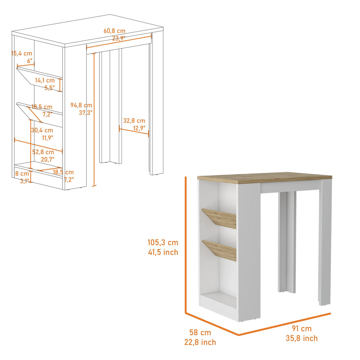 White MDF Kitchen Island Table with Shelves