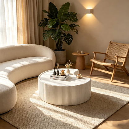 Light Sintered Stone Top Stylish Irregular Shape Leather Coffee Table - Cream White