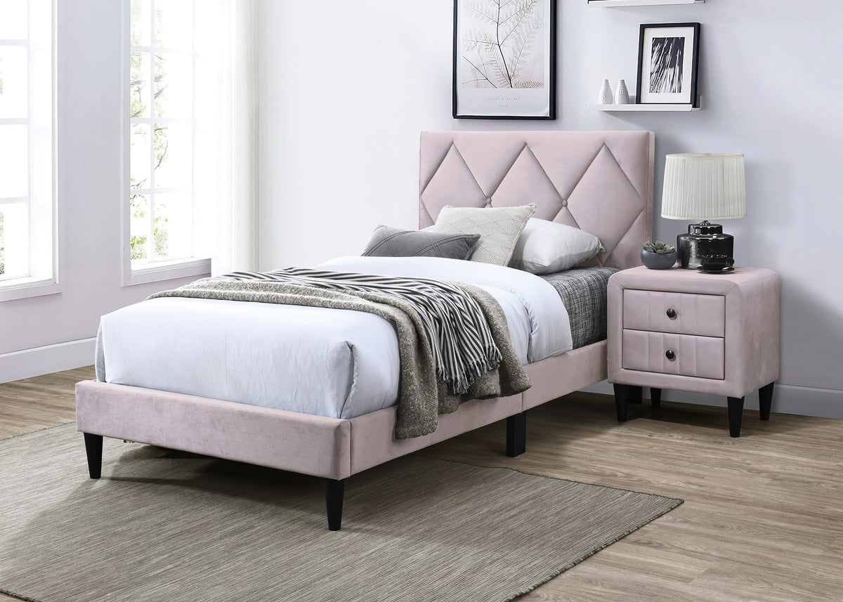 Light Pink Velvet 2-Drawer Nightstand for Glam Bedroom Storage