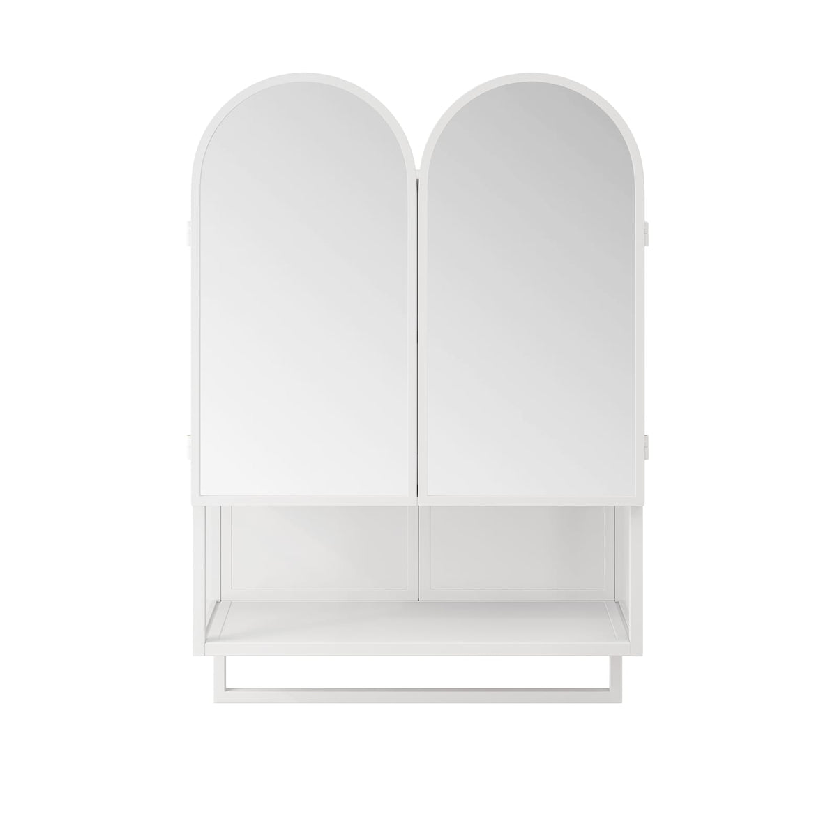 23.6" Modern Double-Arched Mirror Cabinet - White Bathroom Storage