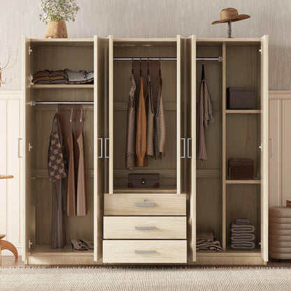 6-Door Wooden Wardrobe - Brown Storage for Bedrooms