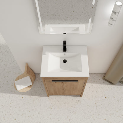 Modern Imitative Oak Freestanding Bathroom Vanity with Ceramic Sink