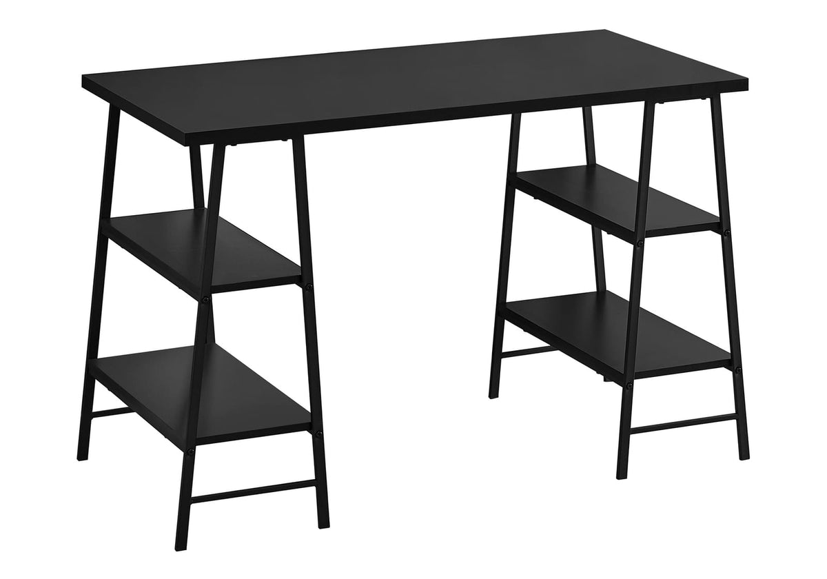 Computer Desk, Black Metal Storage Shelf - 48"L Workstation