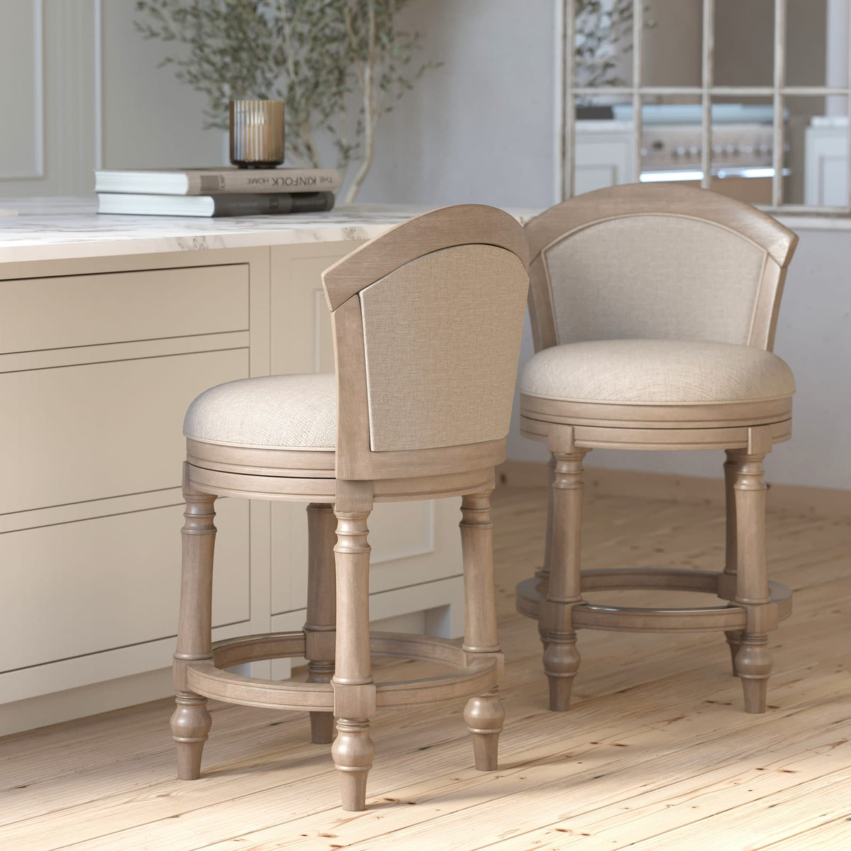 Gray Barrel-Back Bar Stool - Swivel & Upholstered Comfort