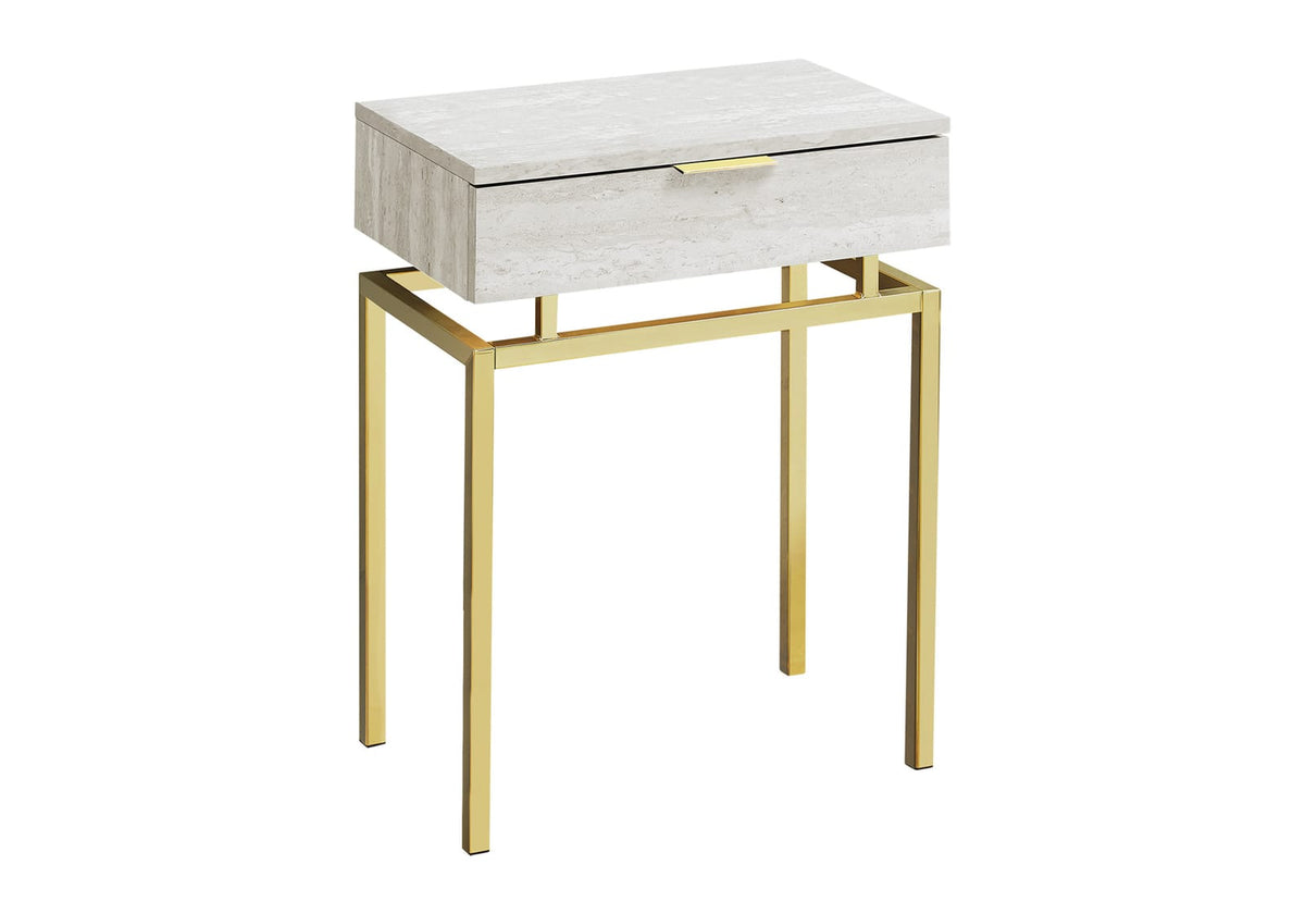 Beige Marble Look Accent Table - Nightstand Storage Drawer