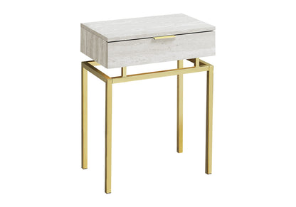 Beige Marble Look Accent Table - Nightstand Storage Drawer