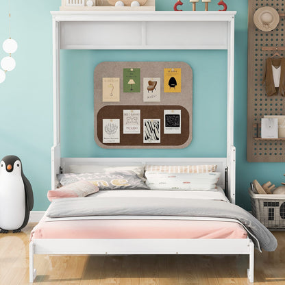 Queen Murphy Bed with Shelf for Bedroom Storage in White