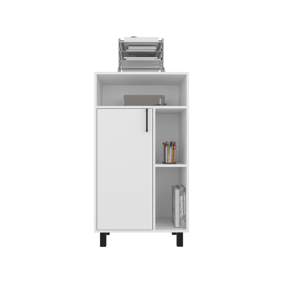 White 1 Door Storage Cabinet - 3 Shelves, Office Storage for Living Room
