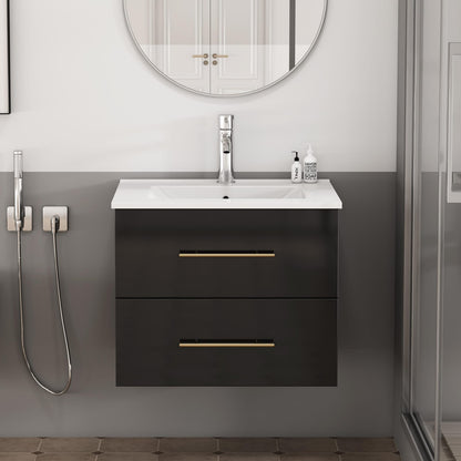 24-Inch Wall Mounted Bathroom Vanity with Sink Combo - Black MDF