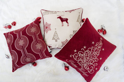 Happy Holidays Embroidered Velvet Throw Pillow 20x20" Red Christmas Accent