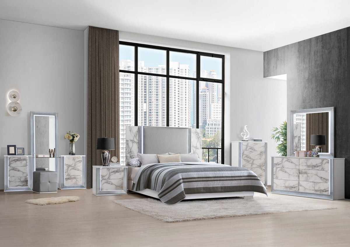 Marble Square Nightstand 2 Drawers Bedroom