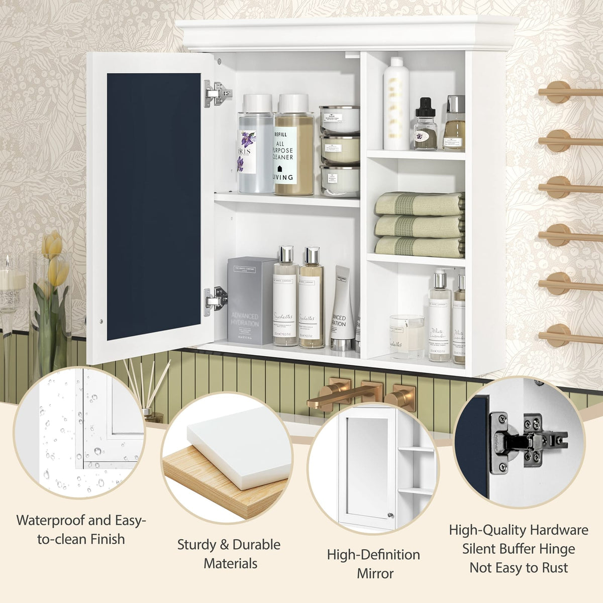 30'' White Wall Mounted Bathroom Cabinet with Mirror Storage