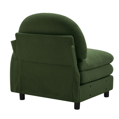 Vitoria Curved Sofa - Green Teddy Fabric, 1 Seat