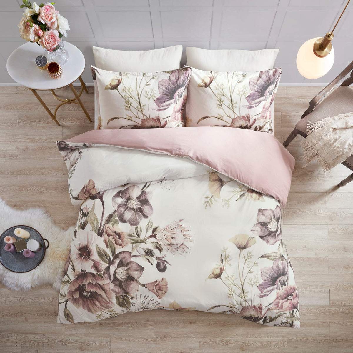 Multicolor Polyester Queen Shabby Chic Duvet Set with Shams