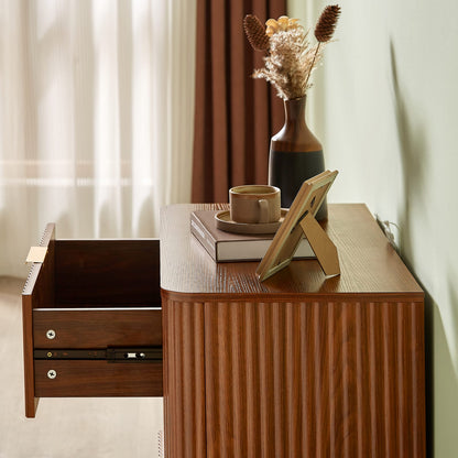 3-Drawer Walnut MDF Nightstand - 23.6" Wide Bedroom Storage