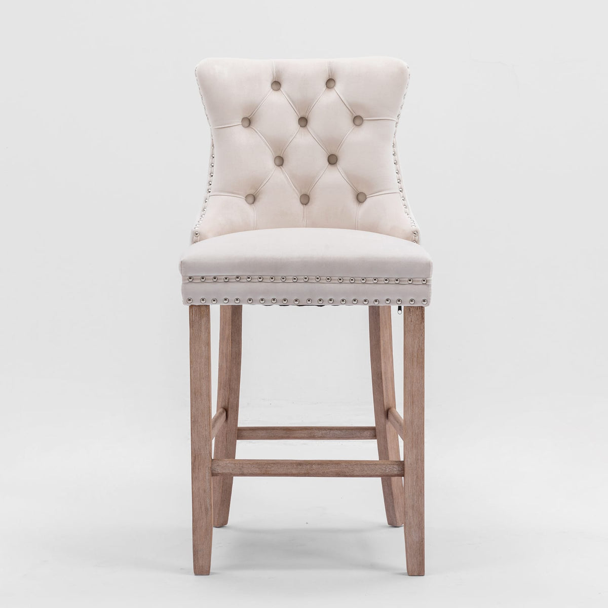 Beige Velvet Barstools Set of 2 - Modern Dining Chairs