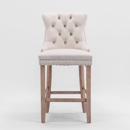 Beige Velvet Barstools Set of 2 - Modern Dining Chairs