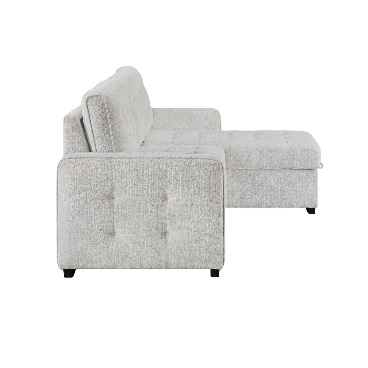 Modern Beige Wood Sofa Bed with Storage Chaise for Living Room