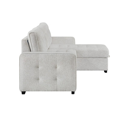 Modern Beige Wood Sofa Bed with Storage Chaise for Living Room