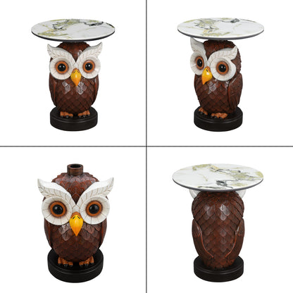 Brown & Antique White Resin Owl Table - Bedroom Accent