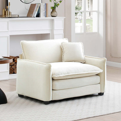 Beige Corduroy Single Sofa - Comfortable Club or Bedroom Seat for Living Room