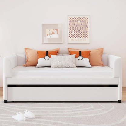 Beige Velvet Daybed with Trundle - Twin Size for Bedroom