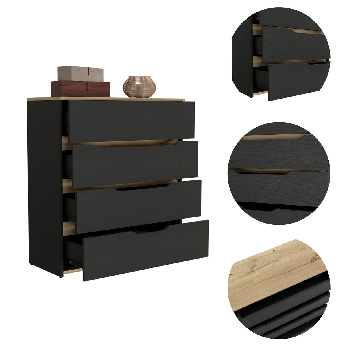 Light Oak Dresser - 4 Drawers, 31.5" Wide for Bedroom