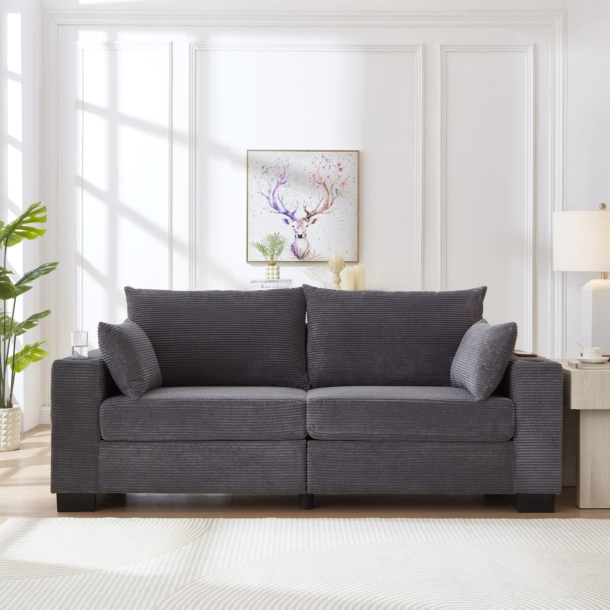 Gray Foam+Spring Sofa with USB Ports for Modern Living Room Seating
