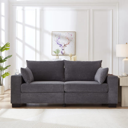 Gray Foam+Spring Sofa with USB Ports for Modern Living Room Seating
