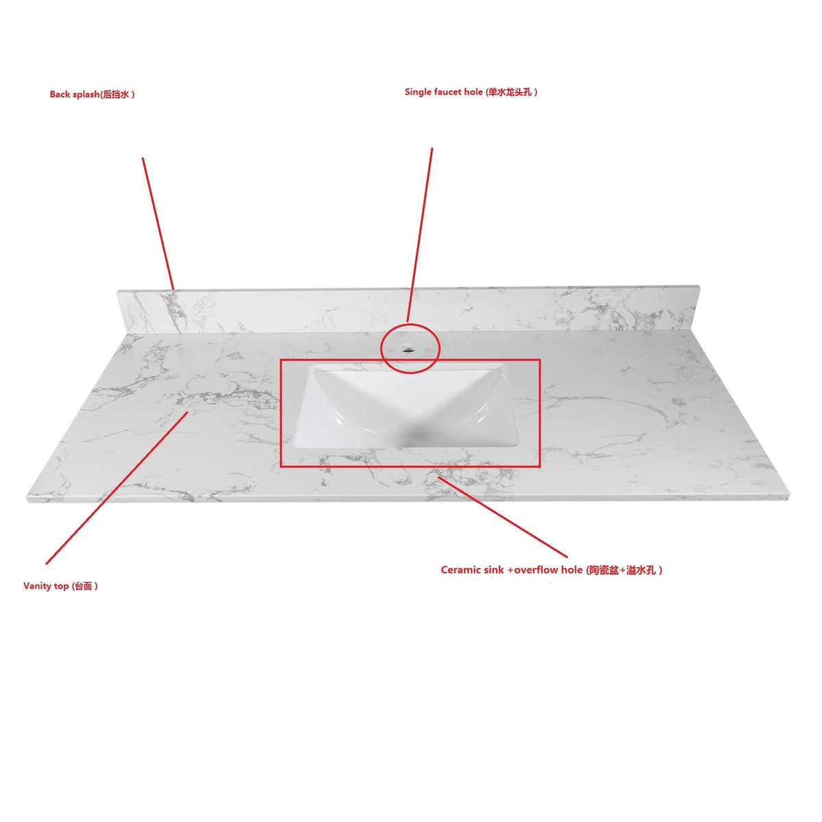 Montary Bathroom Vanity - Grey Stone Top, Carrara White Marble