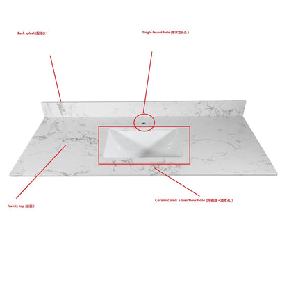 Montary Bathroom Vanity - Grey Stone Top, Carrara White Marble