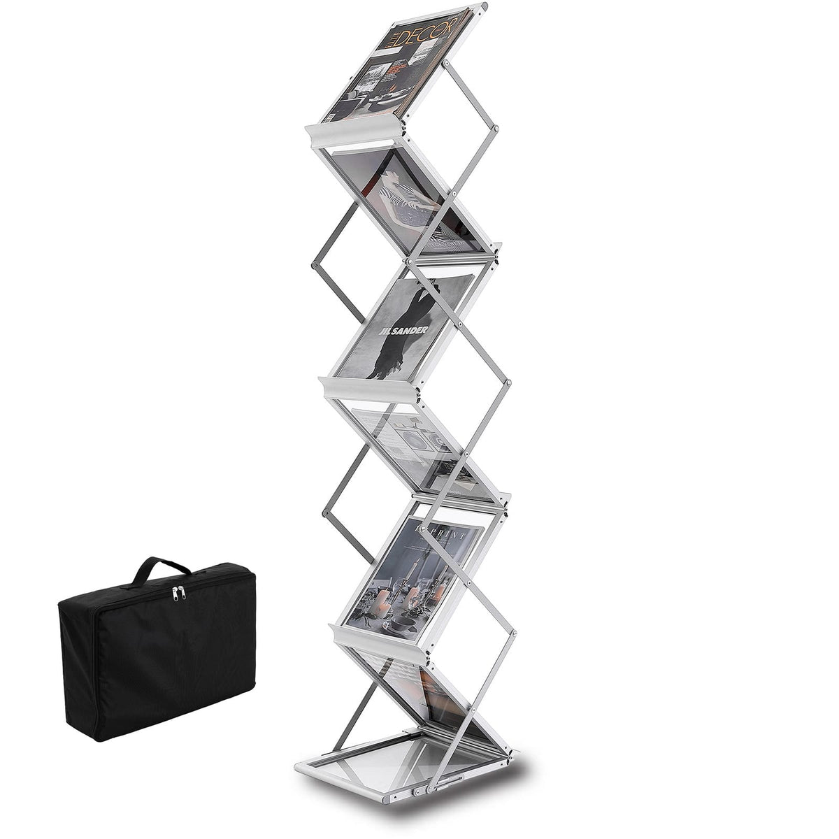 Silver Aluminum Brochure Display Rack with Carrying Bag for Office for Living Room