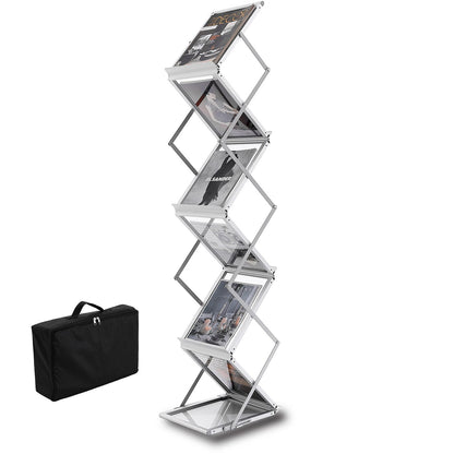 Silver Aluminum Brochure Display Rack with Carrying Bag for Office for Living Room
