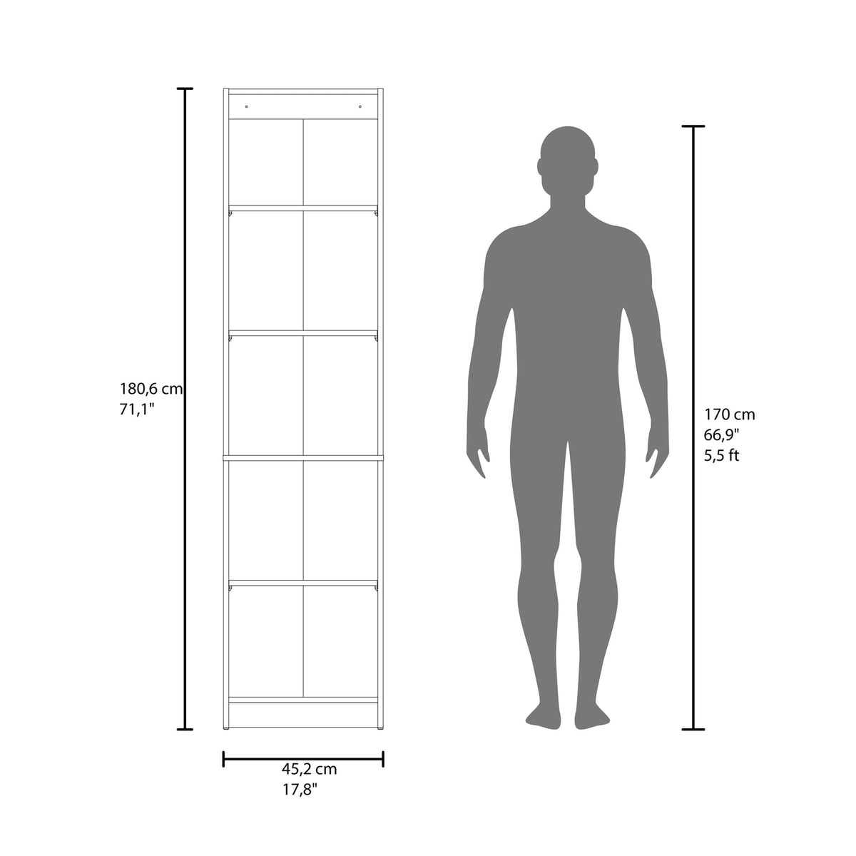 White Bookcase Cabinet with Glass Doors - 5 Shelves for Living Room